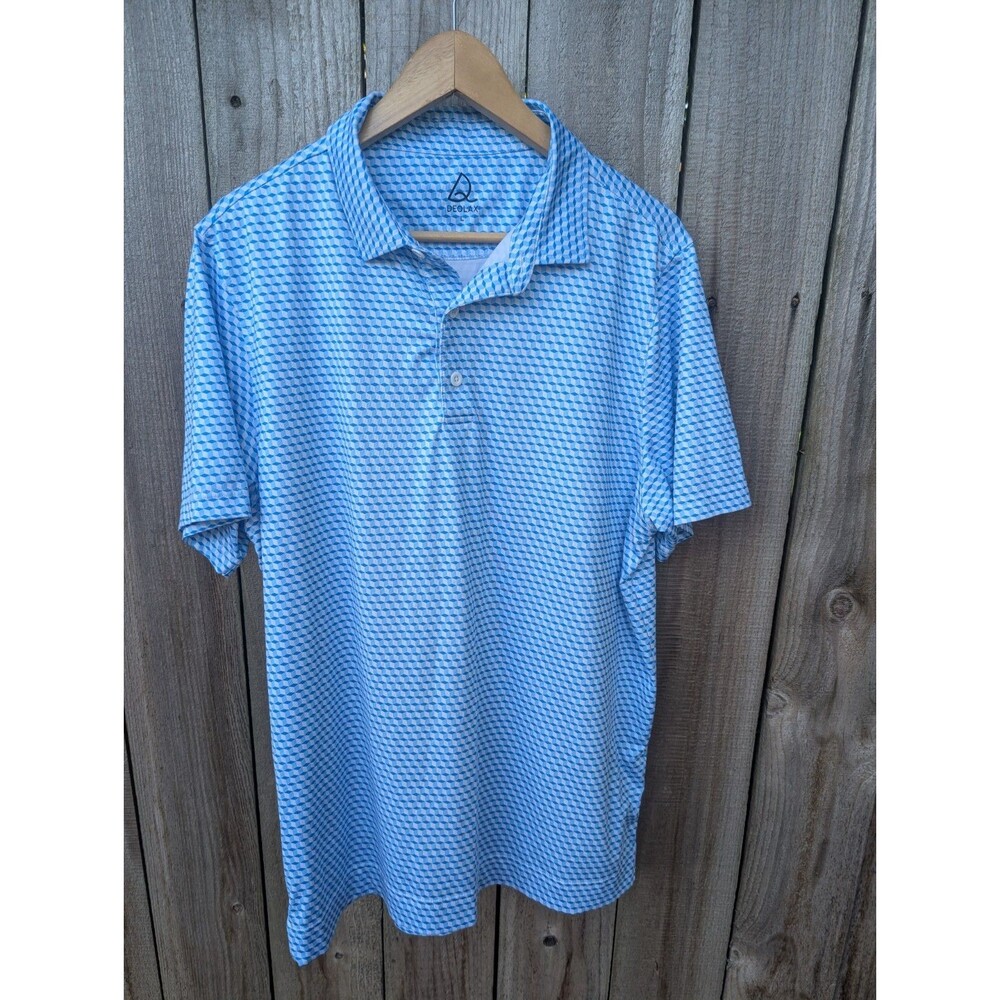 Deolax Golf Polo Blue Geometric Large Short Sleeve Stretchy